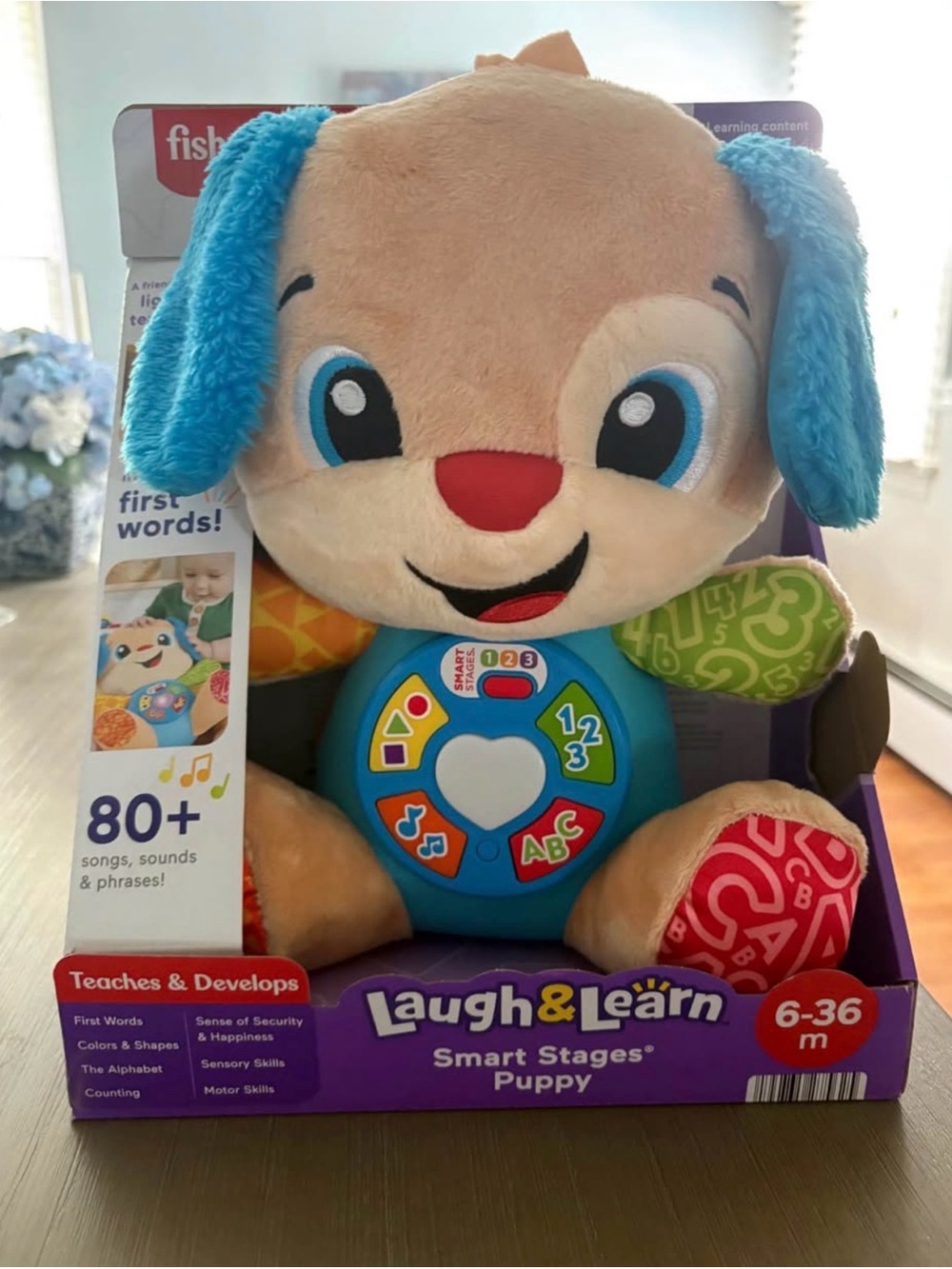 NEW Fisher-Price Plush Learning Puppy with Blue Ears and Multicolor Buttons